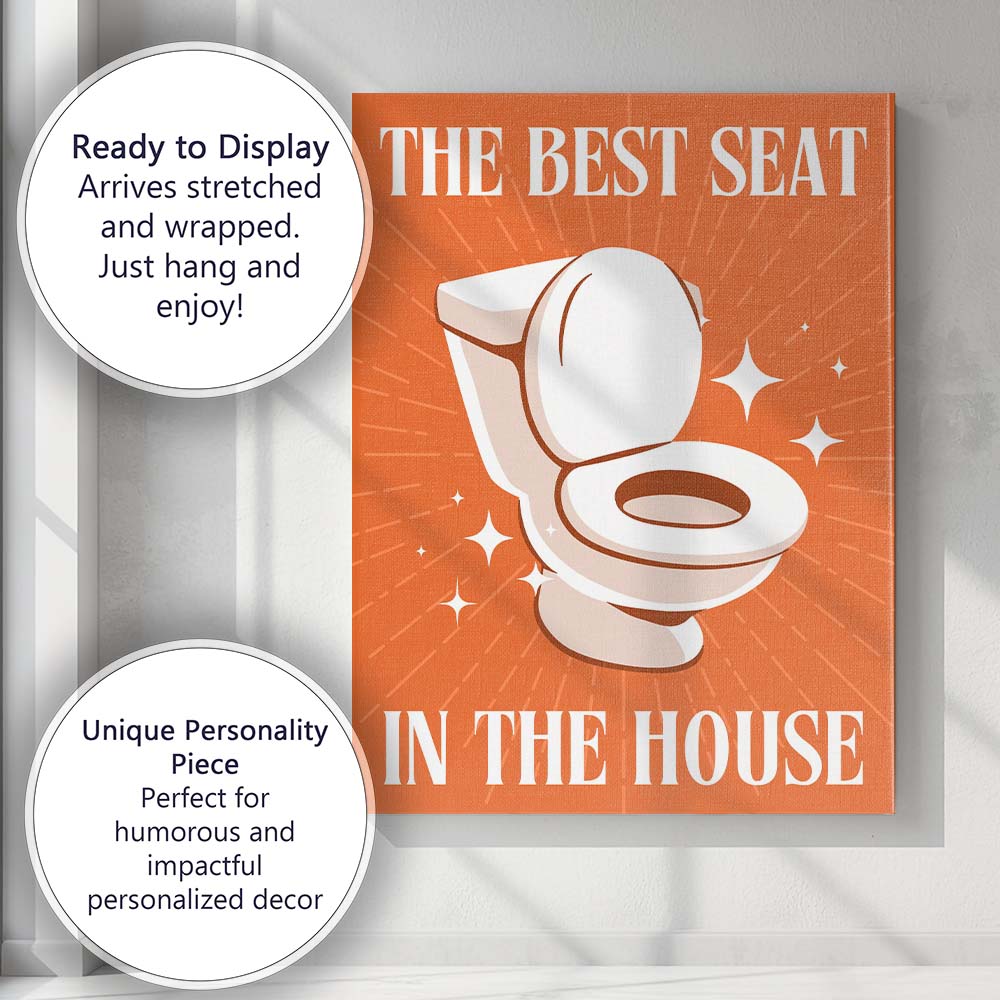 Best Seat In The House Funny Toilet Bathroom Quote Illustration Canvas Wall Art Print Decor Picture Ready to Hang