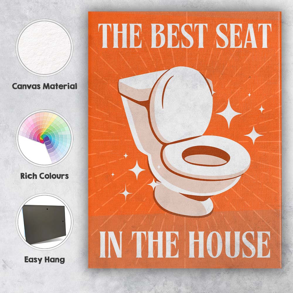 Best Seat In The House Funny Toilet Bathroom Quote Illustration Canvas Wall Art Print Decor Picture Ready to Hang