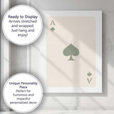 Minimalist Sage Green Spade Playing Card Ace Illustration Canvas Wall Art Print Decor Picture Ready to Hang