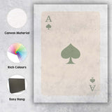 Minimalist Sage Green Spade Playing Card Ace Illustration Canvas Wall Art Print Decor Picture Ready to Hang