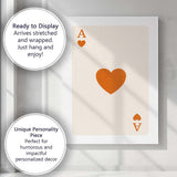 Minimalist Burnt Orange Heart Playing Card Ace Illustration Canvas Wall Art Print Decor Picture Ready to Hang