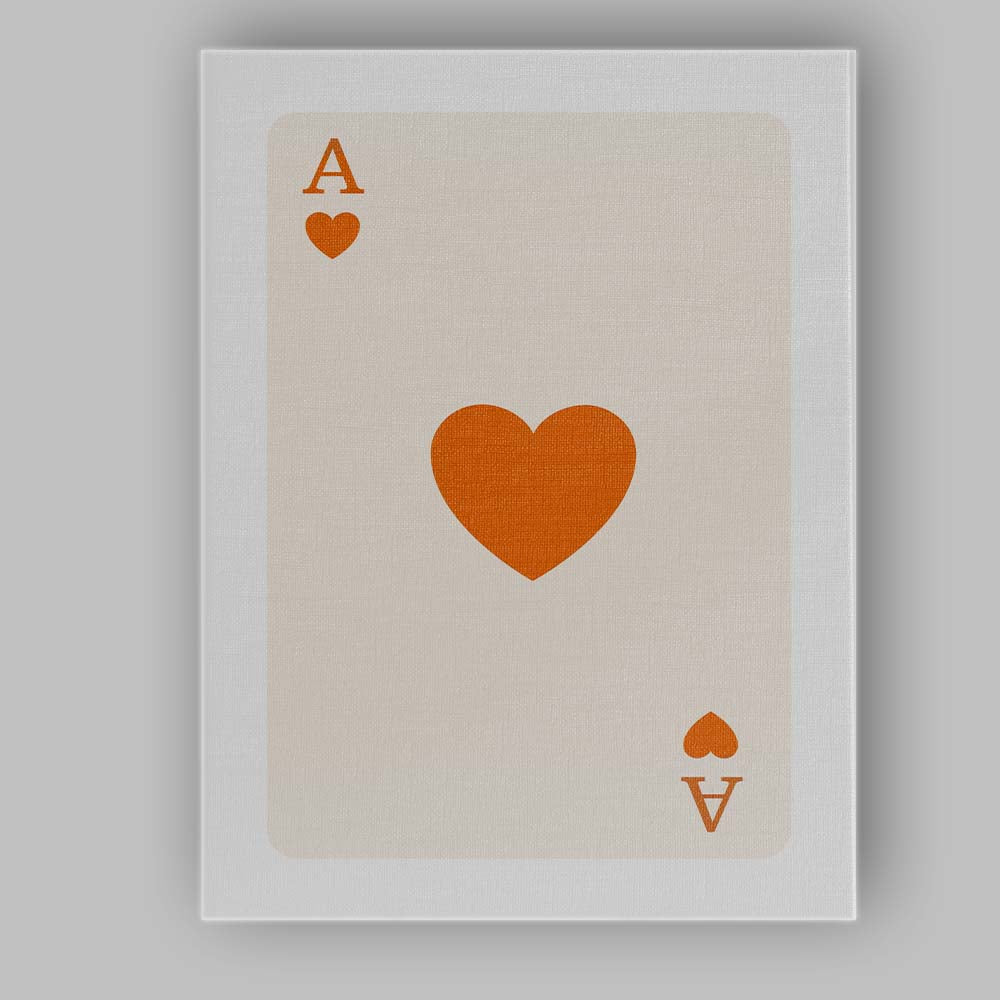 Minimalist Burnt Orange Heart Playing Card Ace Illustration Canvas Wall Art Print Decor Picture Ready to Hang