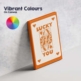 Lucky You Burnt Orange Playing Card Queen Typography Illustration Canvas Wall Art Print Decor Picture Ready to Hang