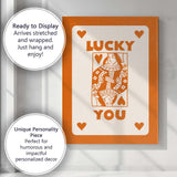 Lucky You Burnt Orange Playing Card Queen Typography Illustration Canvas Wall Art Print Decor Picture Ready to Hang