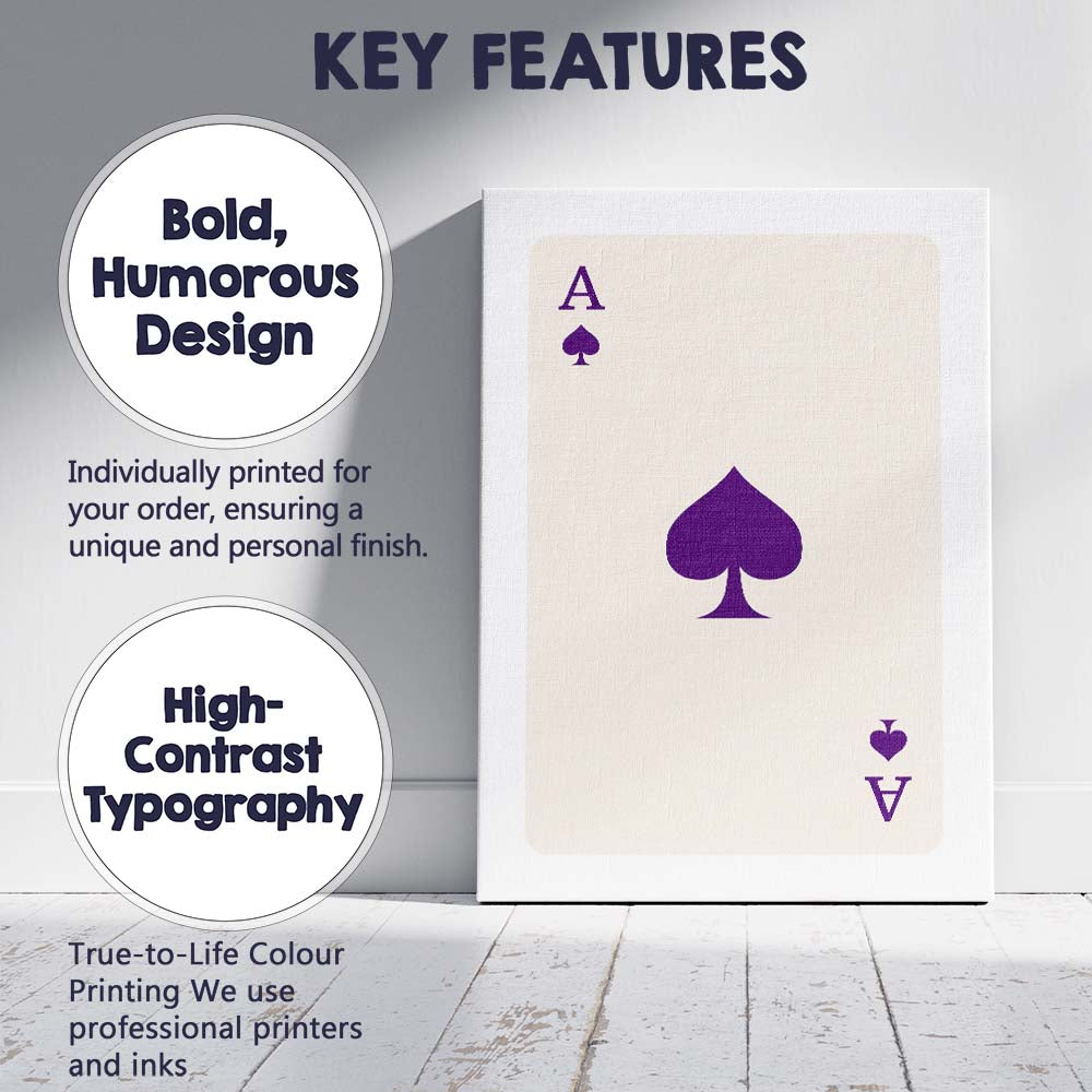 Minimalist Purple Spade Playing Card Ace Illustration Canvas Wall Art Print Decor Picture Ready to Hang