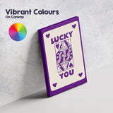 Lucky You Purple Playing Card Queen Typography Illustration Canvas Wall Art Print Decor Picture Ready to Hang