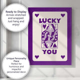 Lucky You Purple Playing Card Queen Typography Illustration Canvas Wall Art Print Decor Picture Ready to Hang