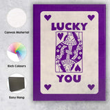 Lucky You Purple Playing Card Queen Typography Illustration Canvas Wall Art Print Decor Picture Ready to Hang