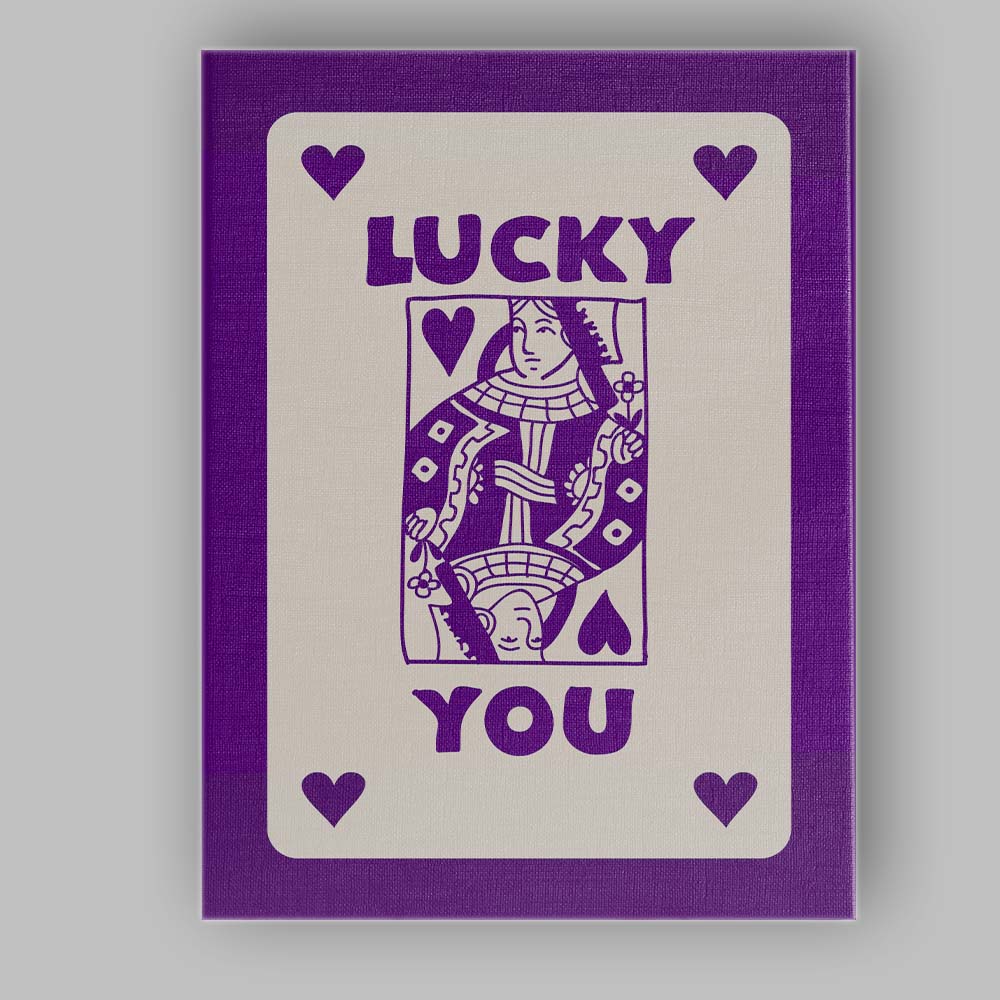 Lucky You Purple Playing Card Queen Typography Illustration Canvas Wall Art Print Decor Picture Ready to Hang