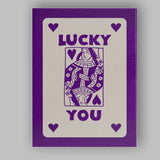 Lucky You Purple Playing Card Queen Typography Illustration Canvas Wall Art Print Decor Picture Ready to Hang
