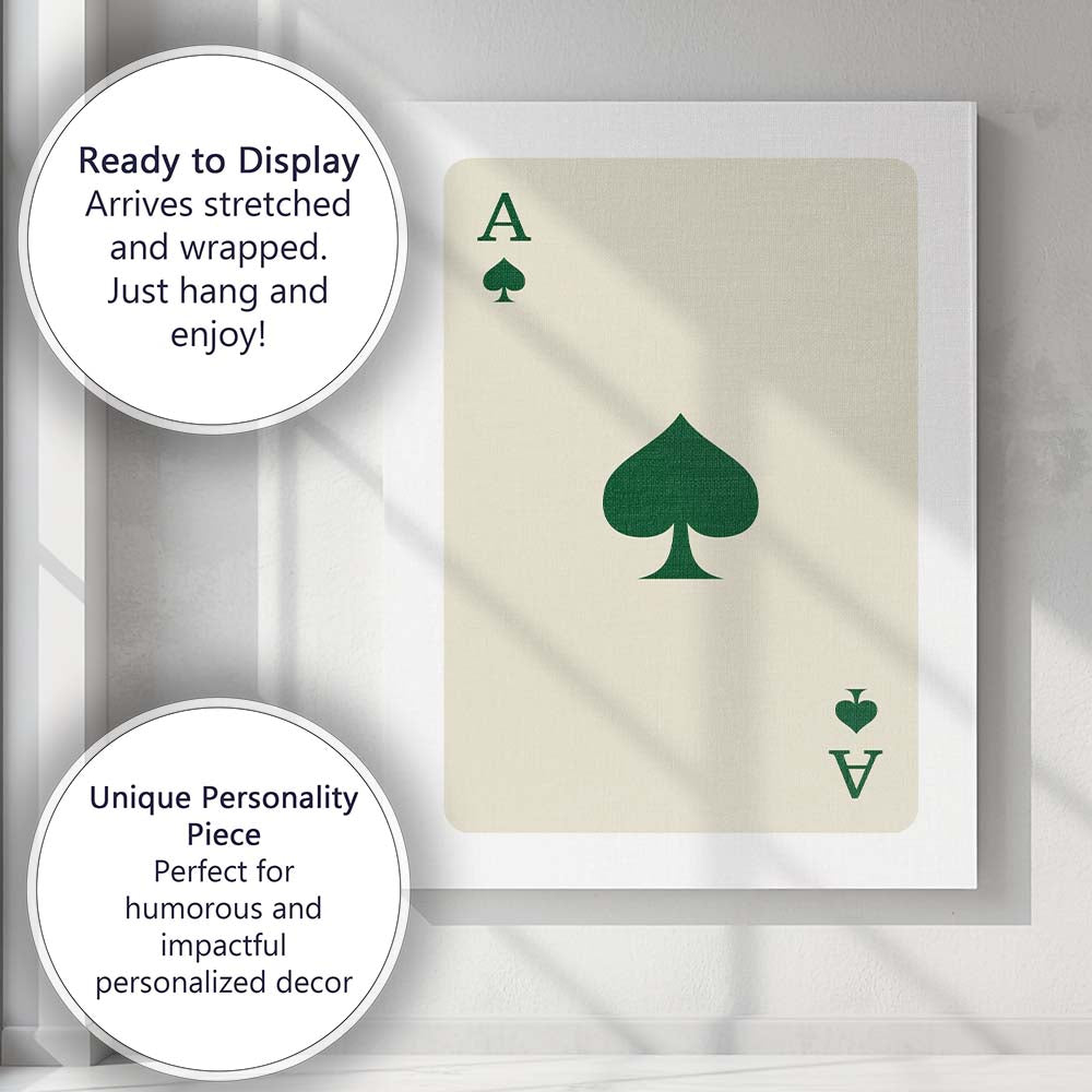 Minimalist Forest Green Spade Playing Card Ace Illustration Canvas Wall Art Print Decor Picture Ready to Hang