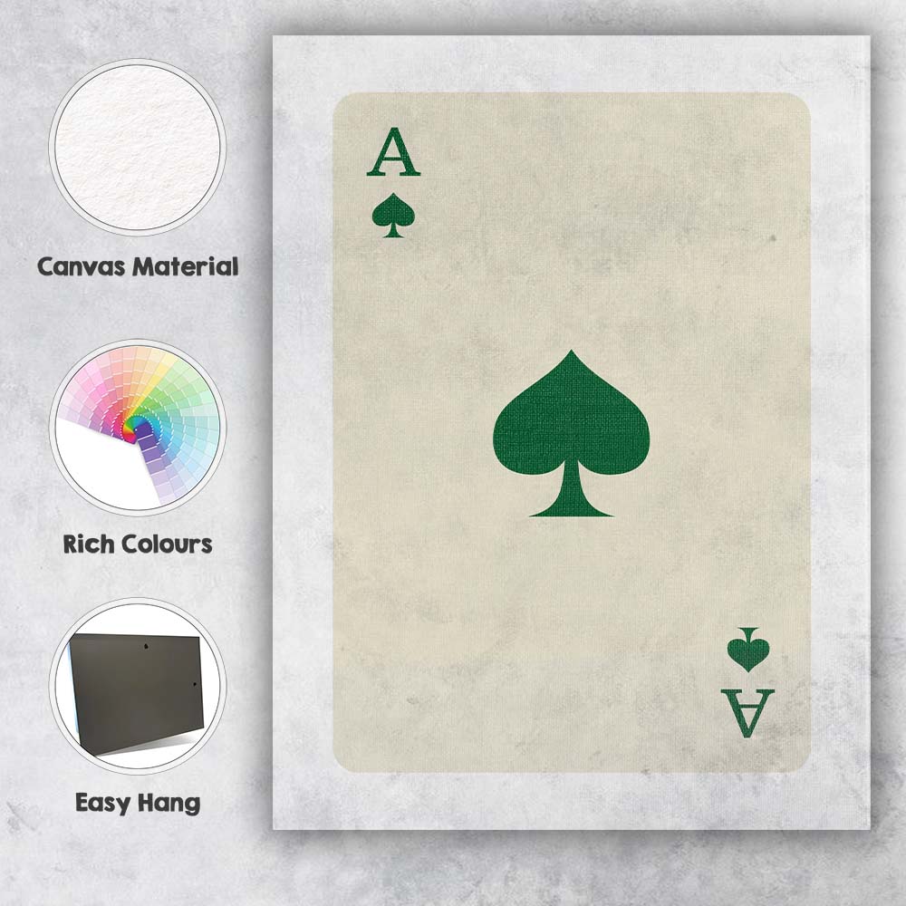 Minimalist Forest Green Spade Playing Card Ace Illustration Canvas Wall Art Print Decor Picture Ready to Hang