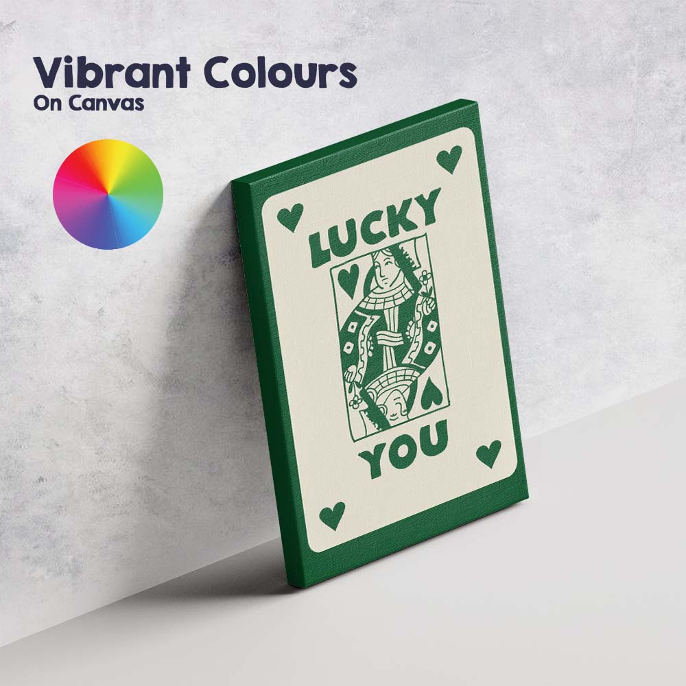 Lucky Forest Green Playing Card Queen Typography Illustration Canvas Wall Art Print Decor Picture Ready to Hang