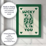 Lucky Forest Green Playing Card Queen Typography Illustration Canvas Wall Art Print Decor Picture Ready to Hang