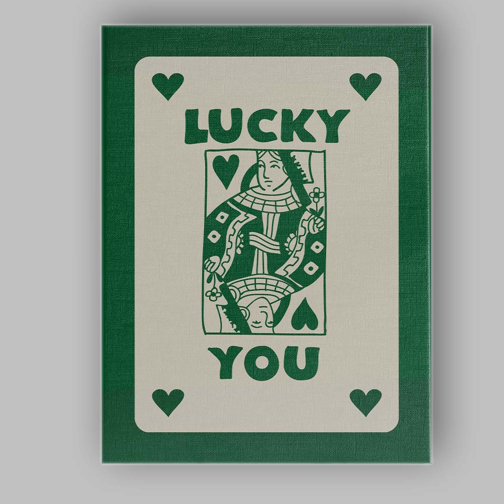 Lucky Forest Green Playing Card Queen Typography Illustration Canvas Wall Art Print Decor Picture Ready to Hang