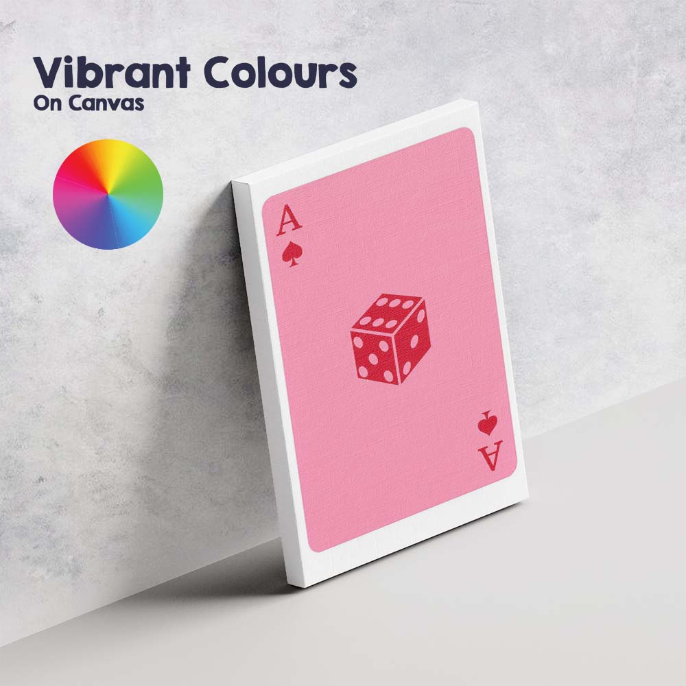 Pink Lucky Dice Playing Card Ace Illustration Canvas Wall Art Print Decor Picture Ready to Hang