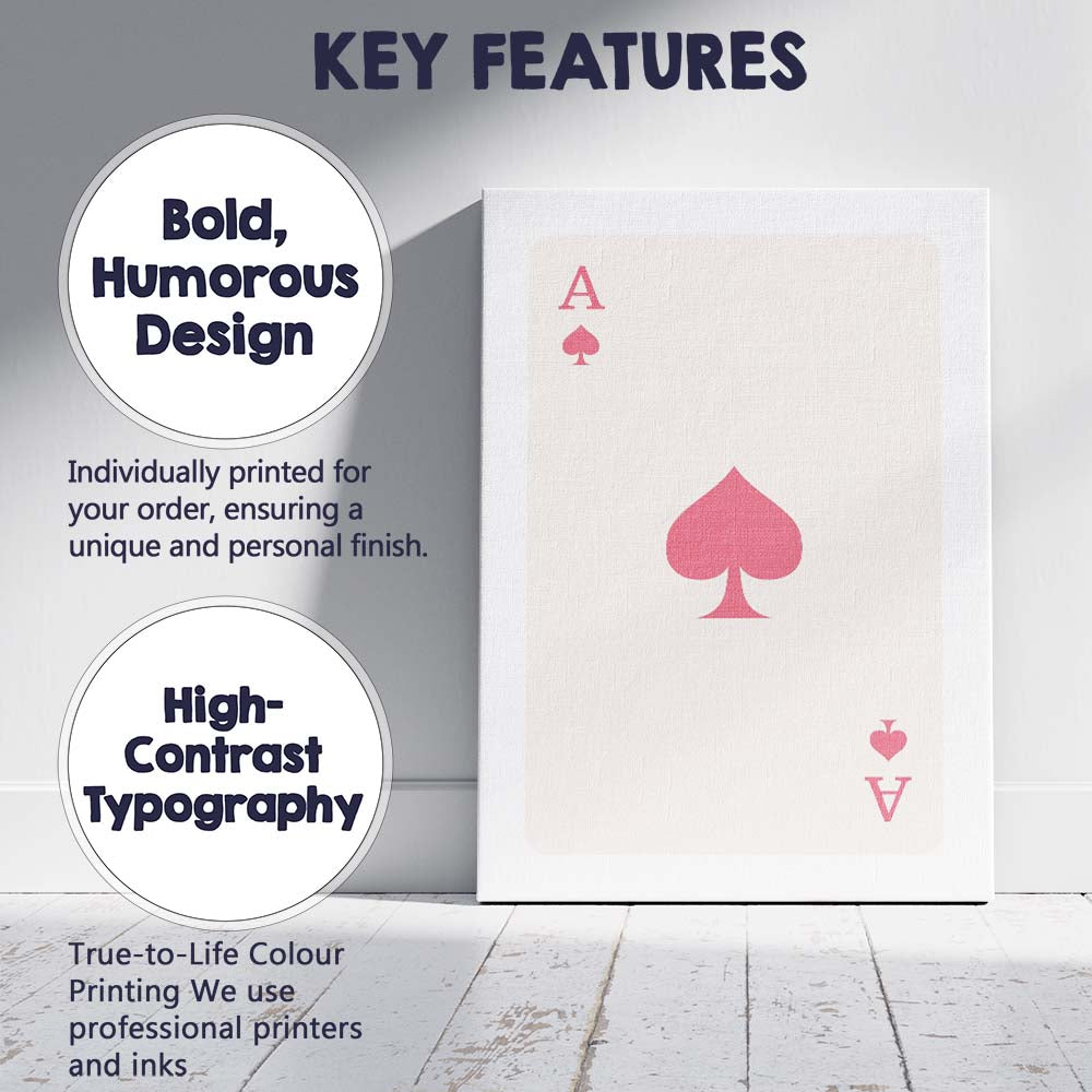 Minimalist Soft Pink Spade Playing Card Ace Illustration Canvas Wall Art Print Decor Picture Ready to Hang