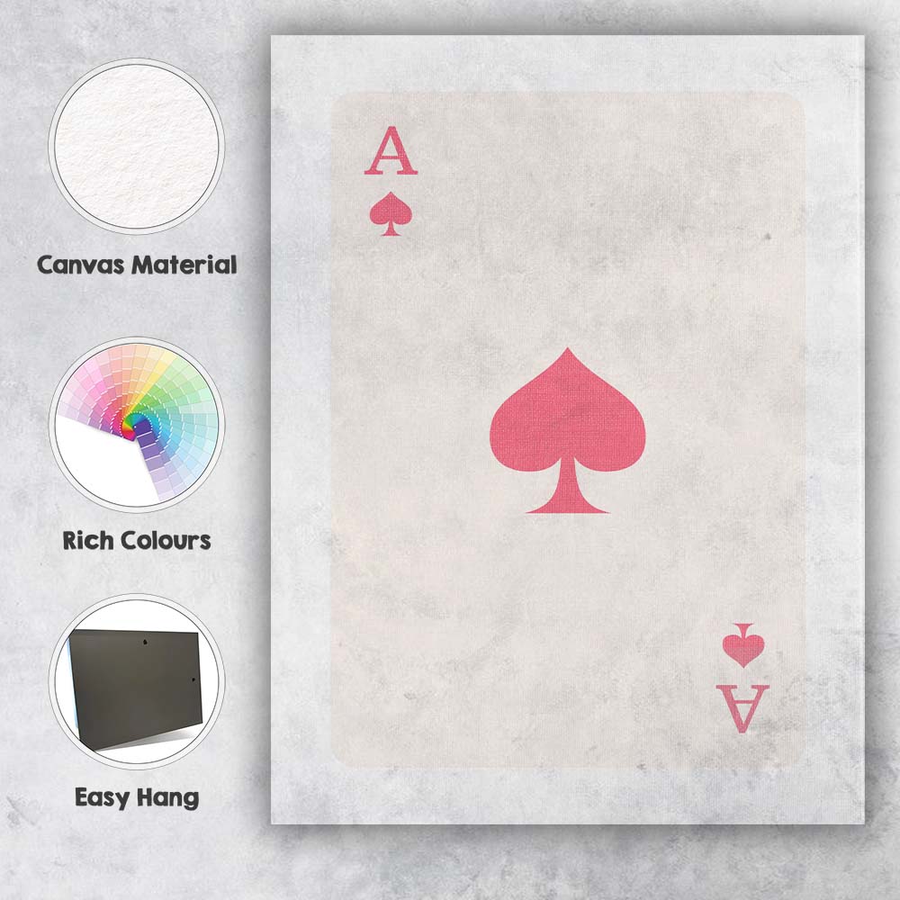 Minimalist Soft Pink Spade Playing Card Ace Illustration Canvas Wall Art Print Decor Picture Ready to Hang