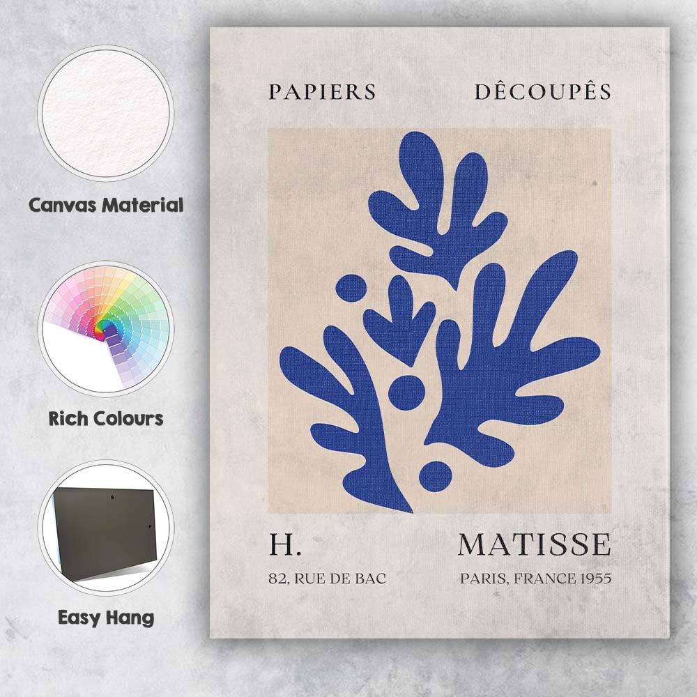 Henri Matisse Blue Botanical Papercut Abstract Exhibition Poster Canvas Wall Art Print Decor Picture Ready to Hang