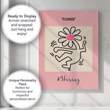 Pink Dancing Flower Figure Keith Haring Inspired Pop Art Canvas Wall Art Print Decor Picture Ready to Hang
