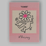 Pink Dancing Flower Figure Keith Haring Inspired Pop Art Canvas Wall Art Print Decor Picture Ready to Hang