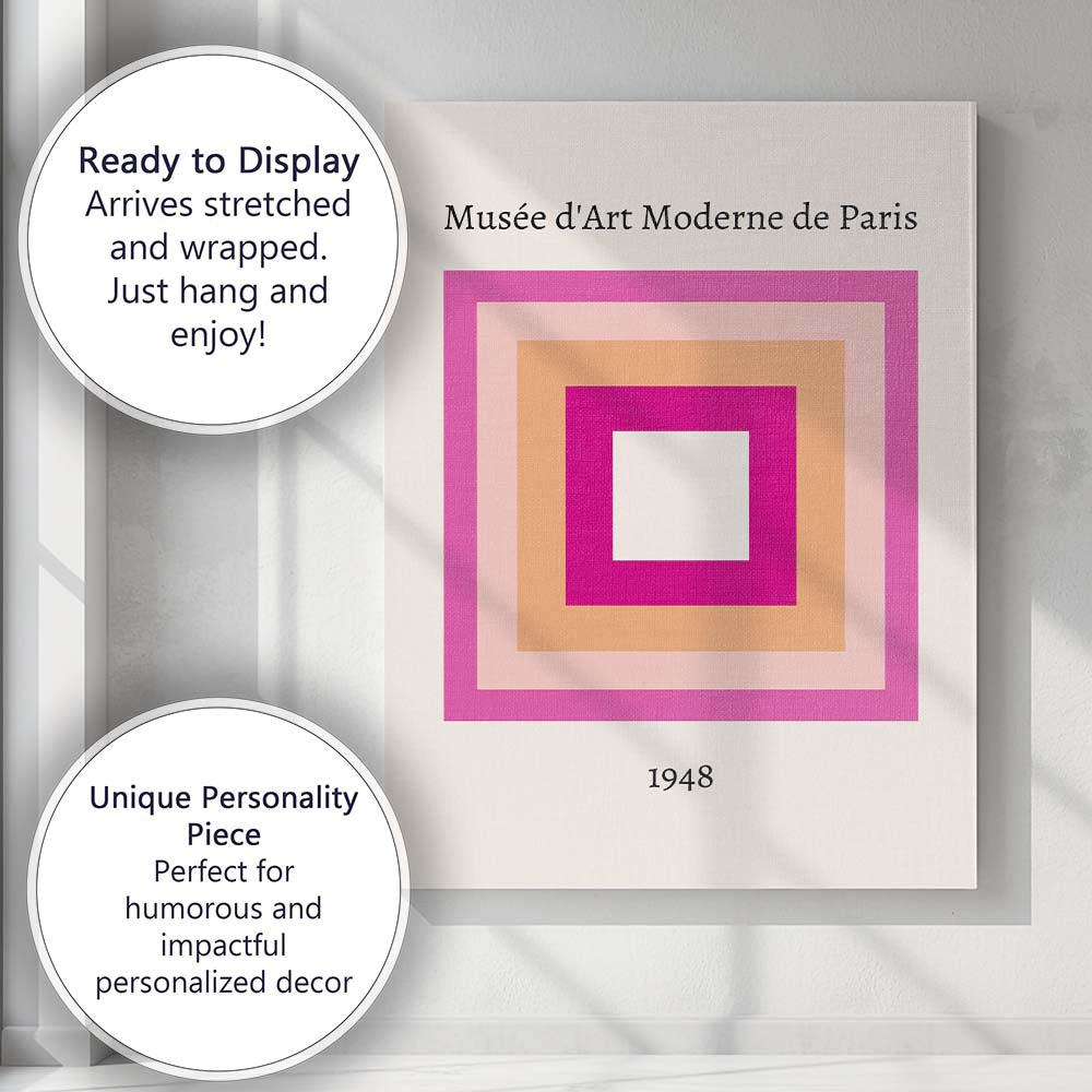 Minimalist Pink Geometric Square Museum Modern Art Canvas Wall Art Print Decor Picture Ready to Hang