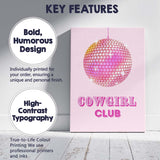 Cowgirl Club Pink Disco Ball Retro Western Typography Canvas Wall Art Print Decor Picture Ready to Hang