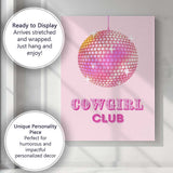 Cowgirl Club Pink Disco Ball Retro Western Typography Canvas Wall Art Print Decor Picture Ready to Hang