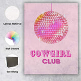 Cowgirl Club Pink Disco Ball Retro Western Typography Canvas Wall Art Print Decor Picture Ready to Hang