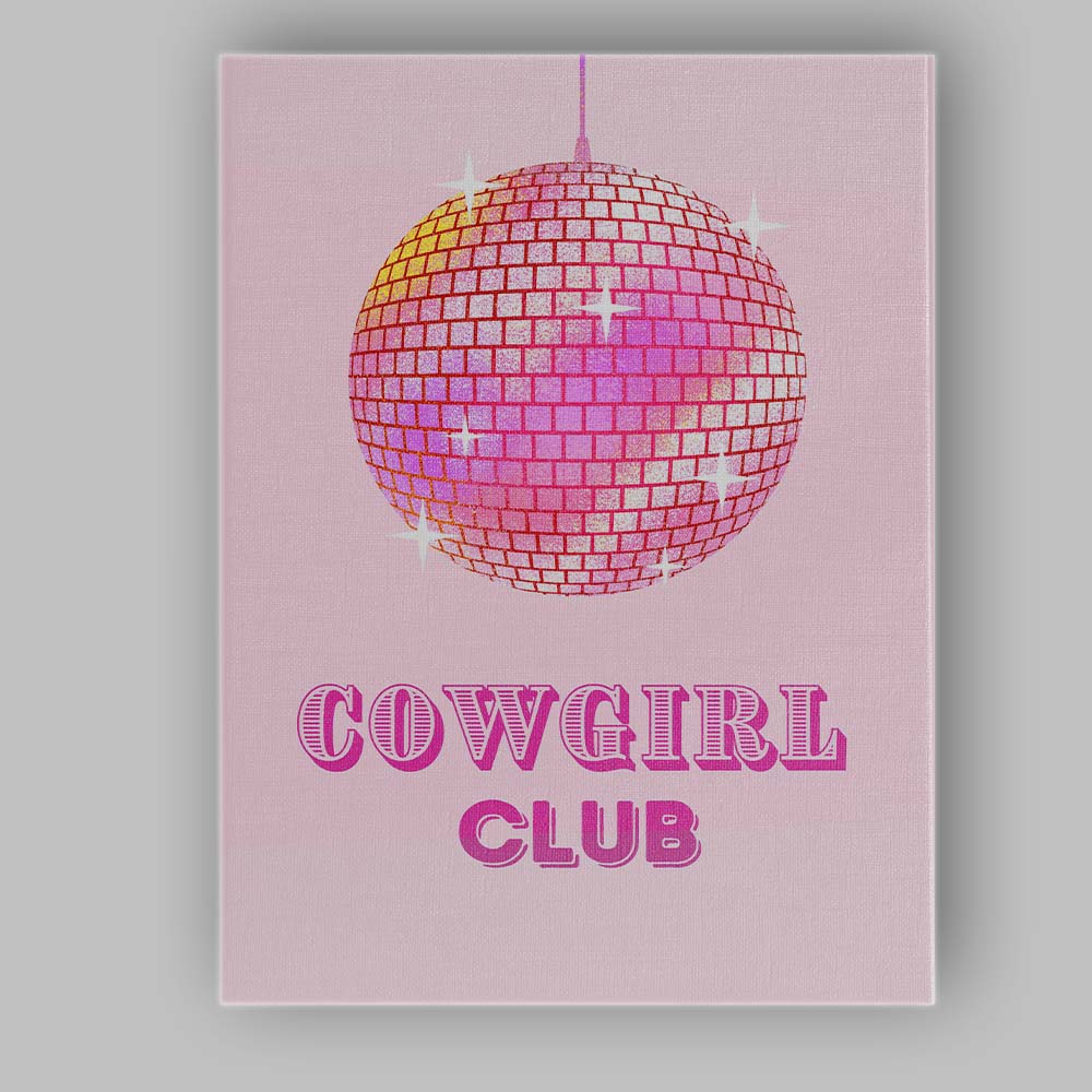 Cowgirl Club Pink Disco Ball Retro Western Typography Canvas Wall Art Print Decor Picture Ready to Hang