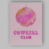 Cowgirl Club Pink Disco Ball Retro Western Typography Canvas Wall Art Print Decor Picture Ready to Hang