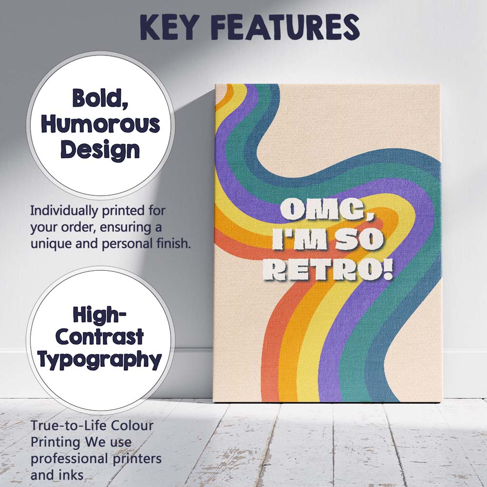 Retro Rainbow Wavy Typography Motivational Quote Poster Canvas Wall Art Print Decor Picture Ready to Hang