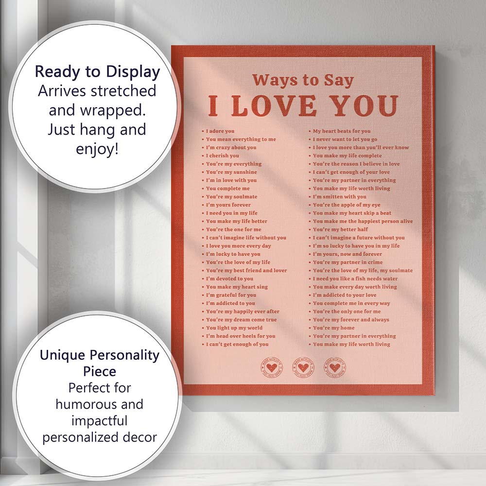 Romantic Ways To Say I Love You Typography Print Canvas Wall Art Print Decor Picture Ready to Hang
