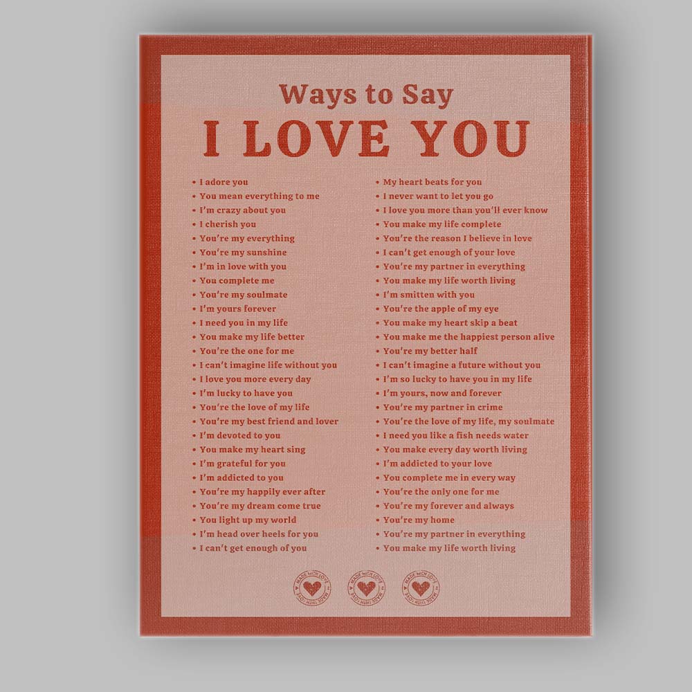 Romantic Ways To Say I Love You Typography Print Canvas Wall Art Print Decor Picture Ready to Hang