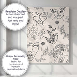 Minimalist Botanical Female Faces Line Art Floral Illustration Canvas Wall Art Print Decor Picture Ready to Hang