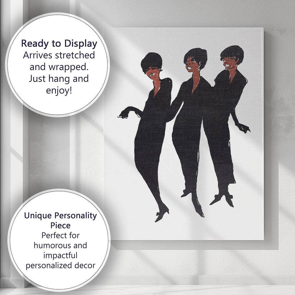 Retro Fashion Women Dancing Minimalist Illustration Canvas Wall Art Print Decor Picture Ready to Hang