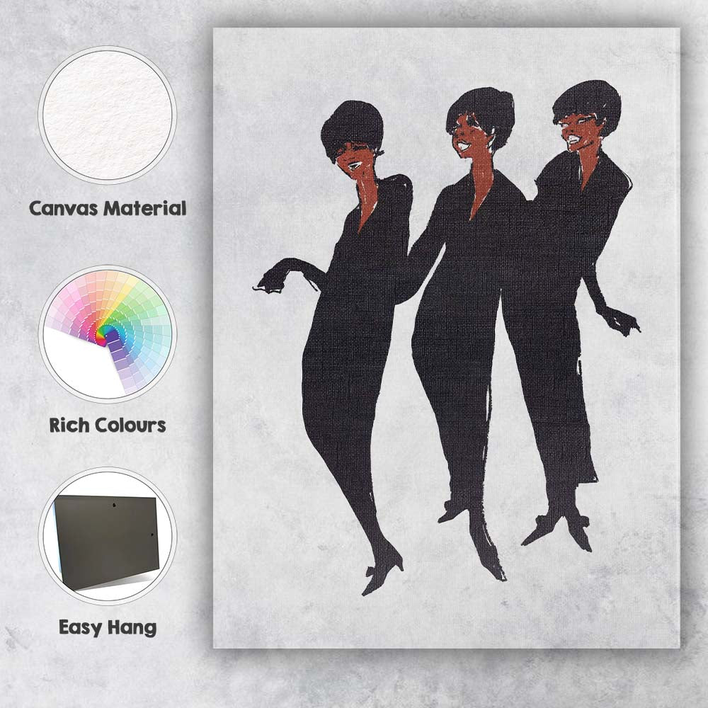 Retro Fashion Women Dancing Minimalist Illustration Canvas Wall Art Print Decor Picture Ready to Hang