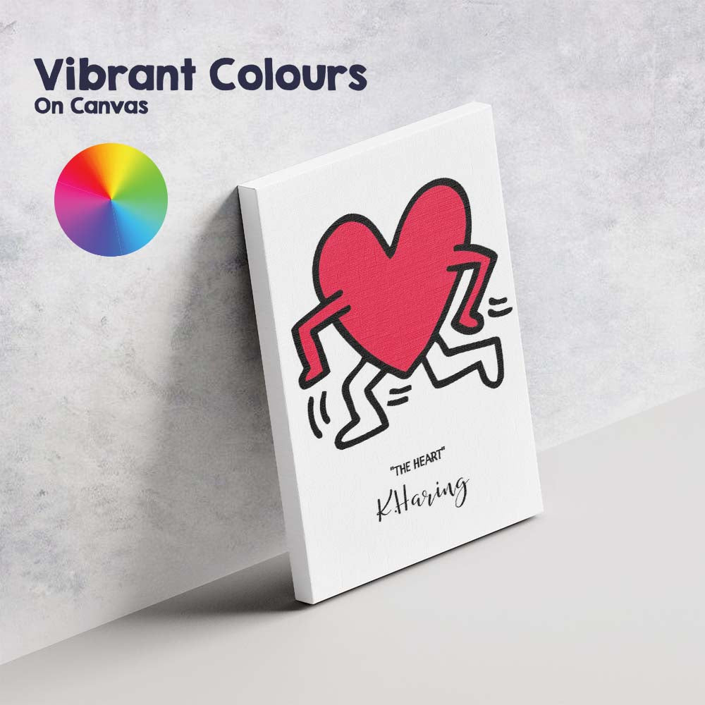 Keith Haring Inspired Running Heart Pop Art Illustration Canvas Wall Art Print Decor Picture Ready to Hang