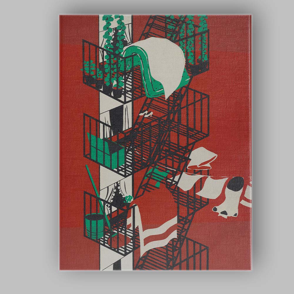 Urban Fire Escape Laundry Architectural Illustration Canvas Wall Art Print Decor Picture Ready to Hang