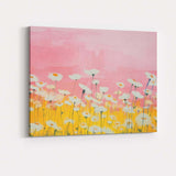 Soft Pink Daisy Meadow Watercolour Floral Landscape Canvas Wall Art Print Decor Picture Ready to Hang