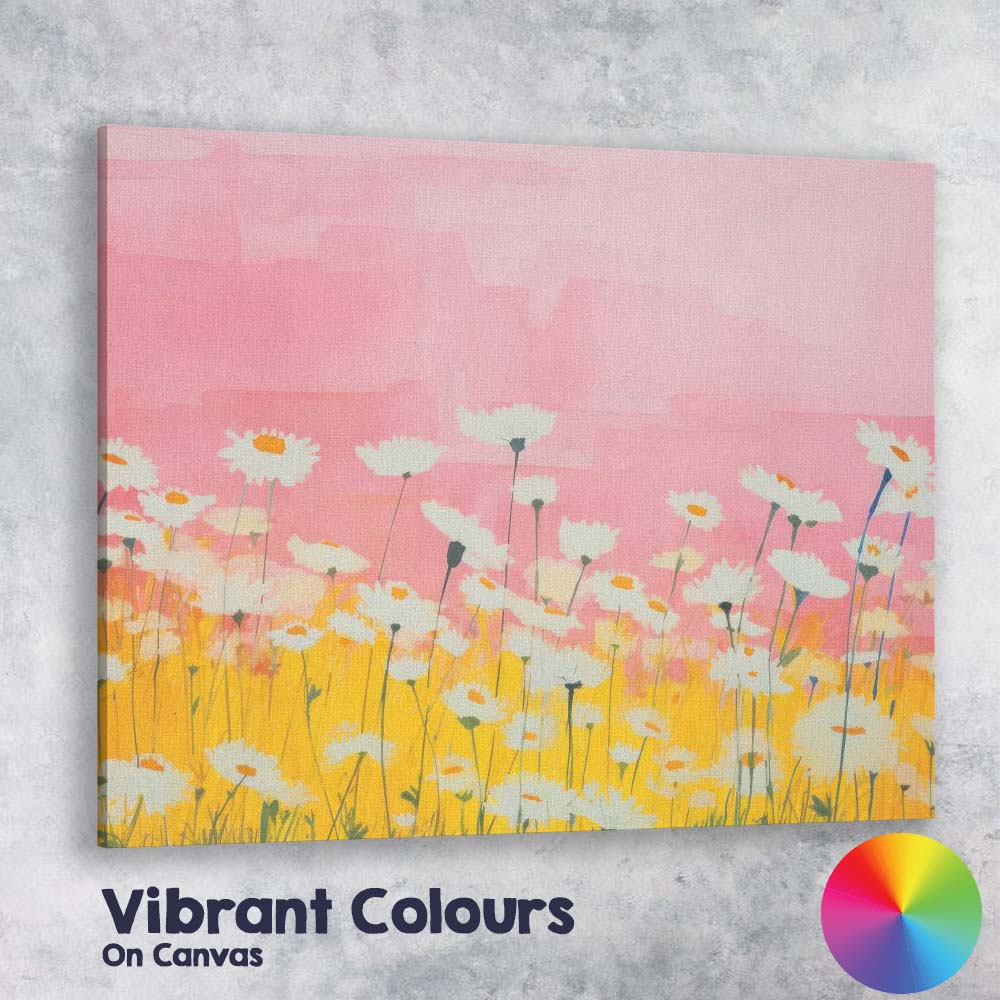 Soft Pink Daisy Meadow Watercolour Floral Landscape Canvas Wall Art Print Decor Picture Ready to Hang