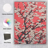 White Cherry Blossom Branch Coral Pink Botanical Canvas Wall Art Print Decor Picture Ready to Hang