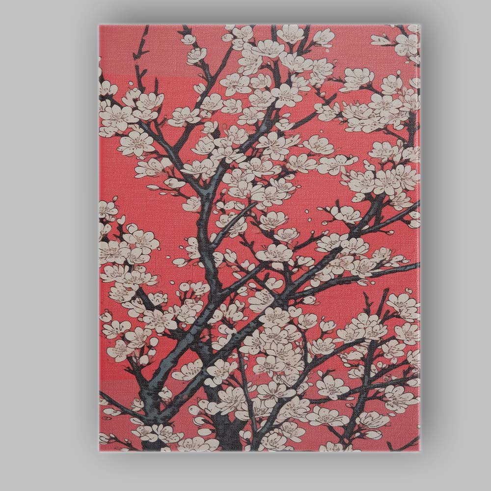 White Cherry Blossom Branch Coral Pink Botanical Canvas Wall Art Print Decor Picture Ready to Hang