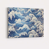 Japanese Style Blue Ocean Waves Repeat Pattern Canvas Wall Art Print Decor Picture Ready to Hang