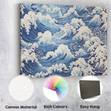 Japanese Style Blue Ocean Waves Repeat Pattern Canvas Wall Art Print Decor Picture Ready to Hang