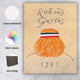 Retro Roland Garros Tennis Fan Illustration Canvas Wall Art Print Decor Picture Ready to Hang