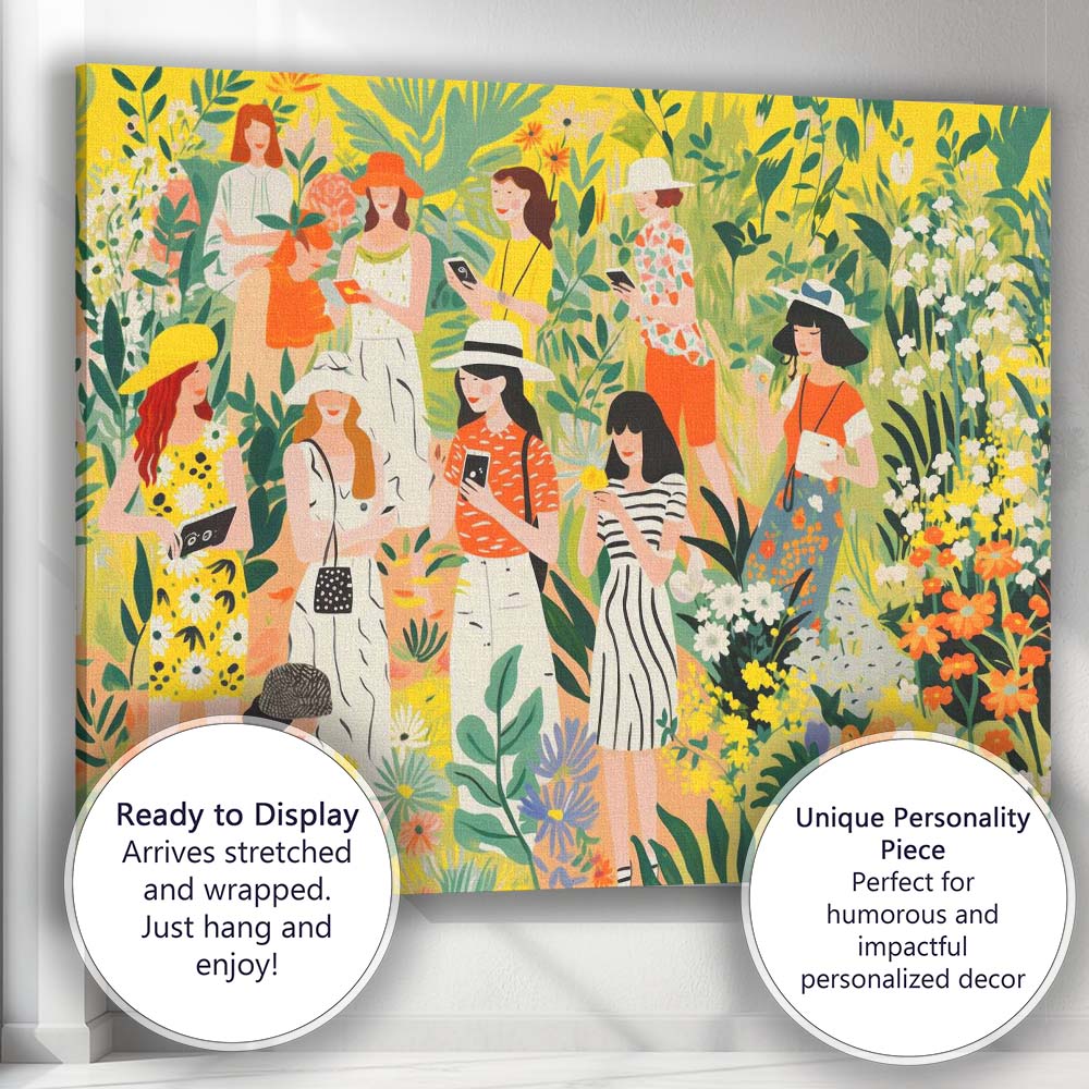 Stylish Women In Botanical Garden Summer Fashion Illustration Canvas Wall Art Print Decor Picture Ready to Hang