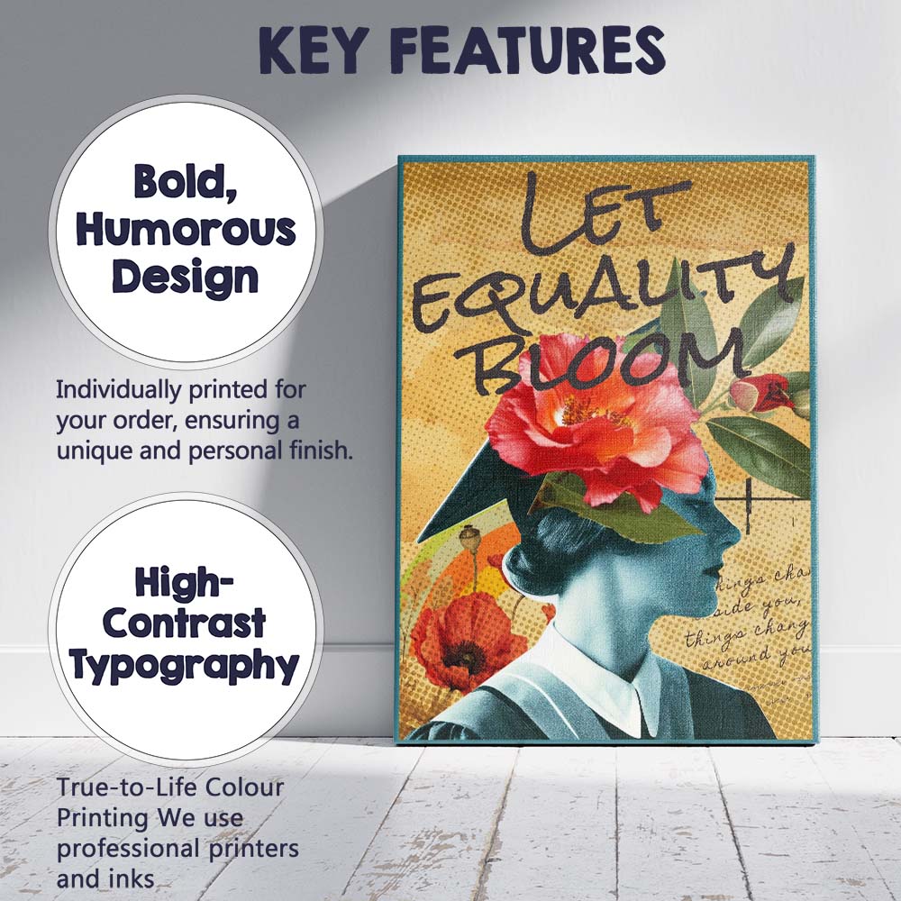 Let Equality Bloom Feminist Floral Collage Poster Canvas Wall Art Print Decor Picture Ready to Hang