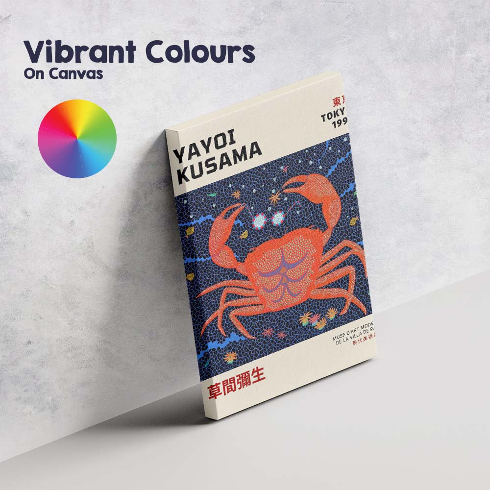 Colourful Crab Yayoi Kusama Inspired Exhibition Poster Canvas Wall Art Print Decor Picture Ready to Hang