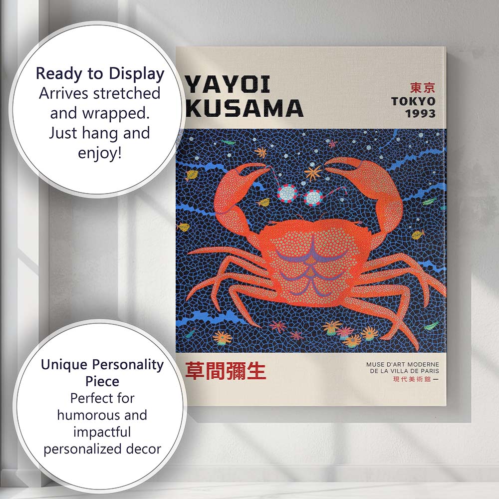 Colourful Crab Yayoi Kusama Inspired Exhibition Poster Canvas Wall Art Print Decor Picture Ready to Hang